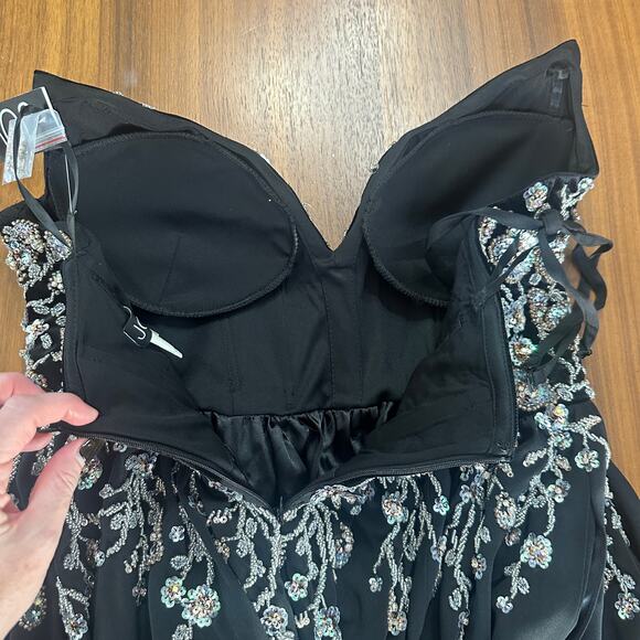 Jovani Black Strapless High Slit Evening Gown 23937, $1500 msrp, SIZE 16 NWT - Picture 2 of 13